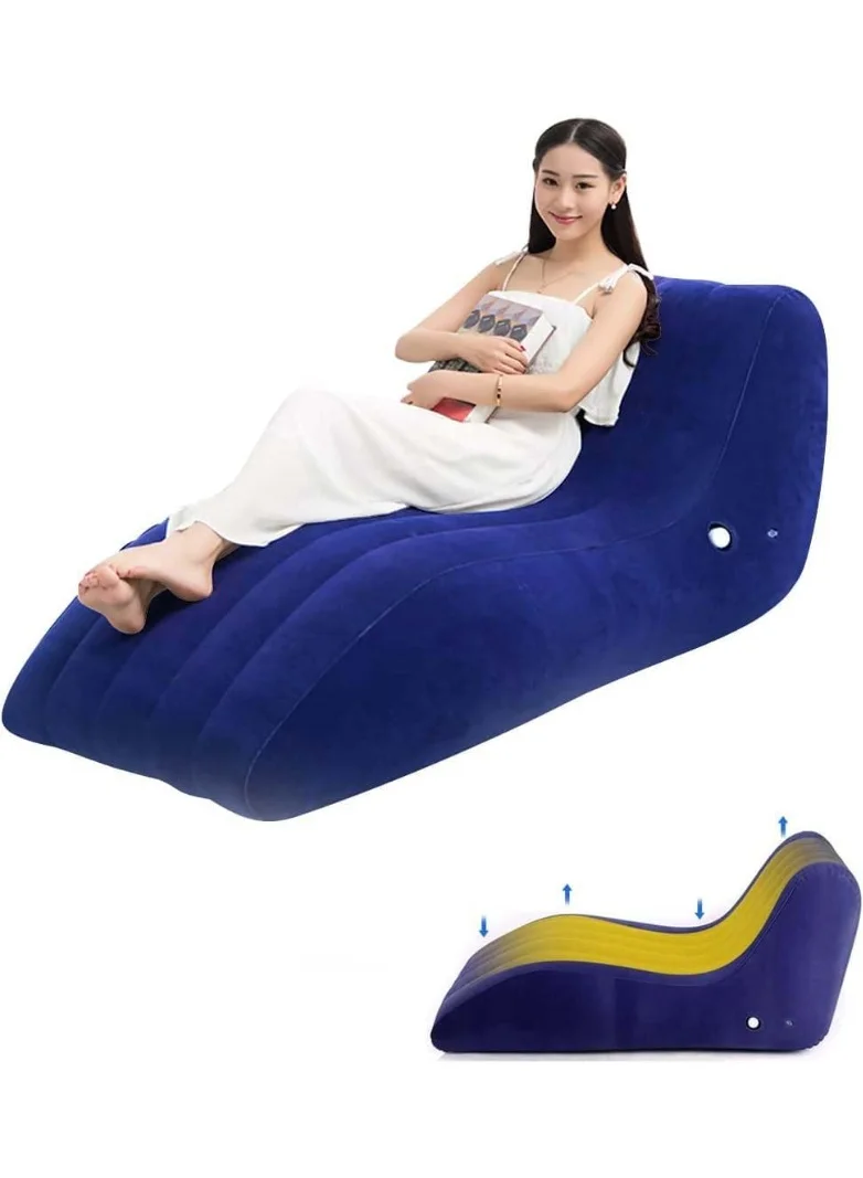 JAJEEK Inflatable Lounge Sofa Chair with Back Support, Portable Flocked Air Couch for Indoor and Outdoor Relaxation (Blue, 150 cm x 85 cm) iwl02