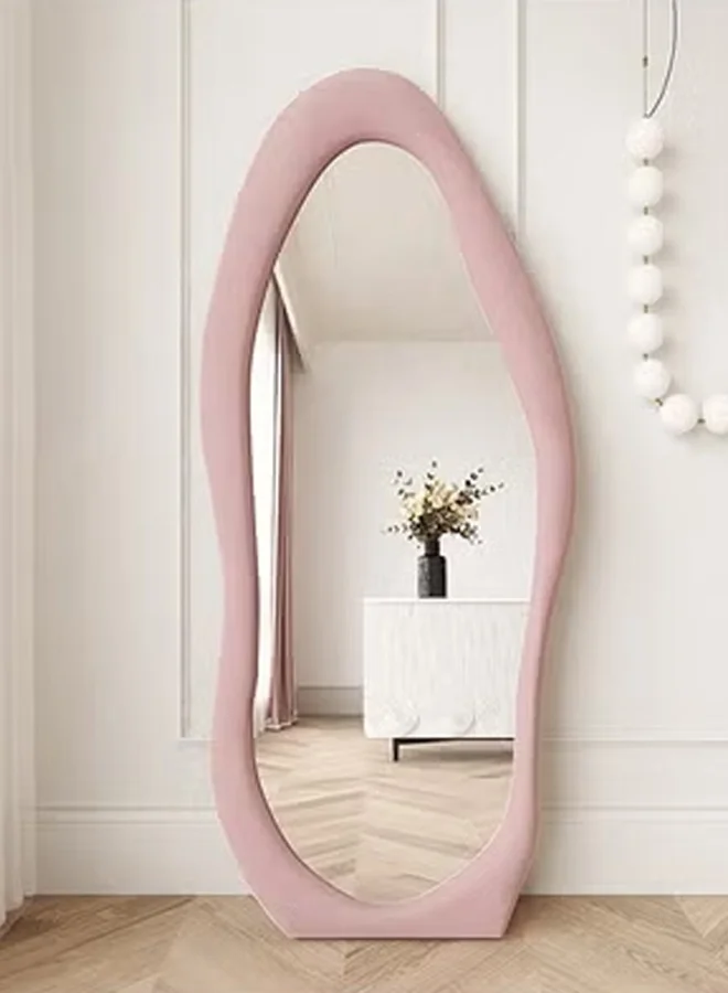 NKX Modern Irregular Full Length Floor Mirror Premium Standing Dressing Mirror for Bedroom and Living Room (Pink, 60 x 160 cm) uqze3