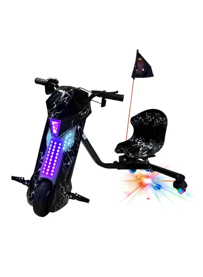 Crony D02 Electric Drift Kart High-Speed Ride-On Vehicle with RGB LED Lights and Bluetooth Speaker (Black, Kids) eol38