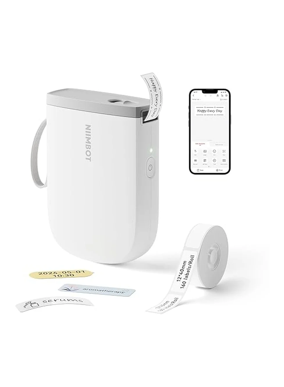 Portable Thermal Label Printer High Resolution Wireless Label Maker Machine (White, 1 Roll) ogpli