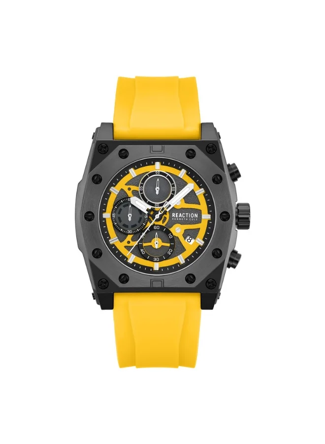 Kenneth Cole Reaction Men's Chronograph Watch Dark Yellow Dial Silicone Strap (52.4mm) 5ygg7
