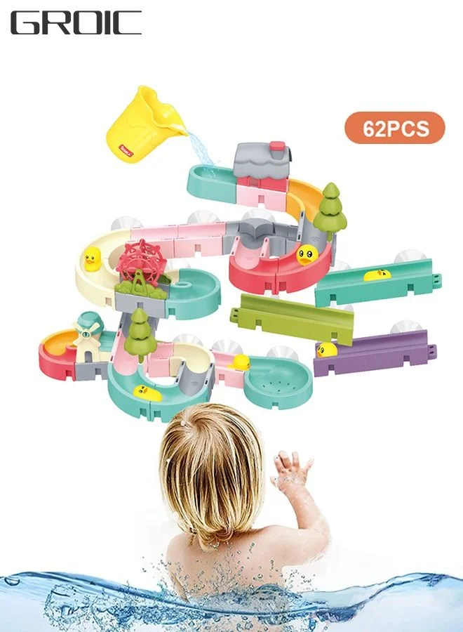 GROIC Kids Bath Toy Track Set DIY Waterfall Slide with Suction Cups (62 Pieces, Multicolor) cr6s8