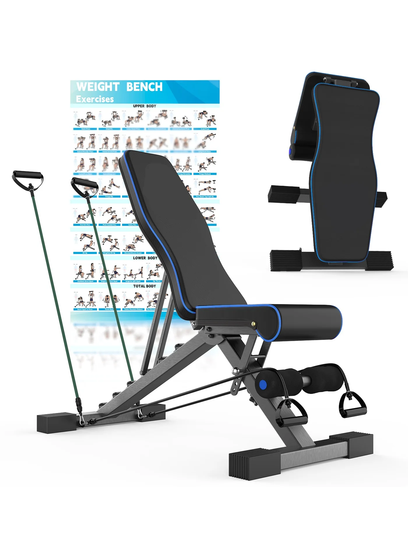 Premium Adjustable Weight Bench Foldable Fitness Station (300kg Capacity, Black) for Full Body Strength Training 75r28