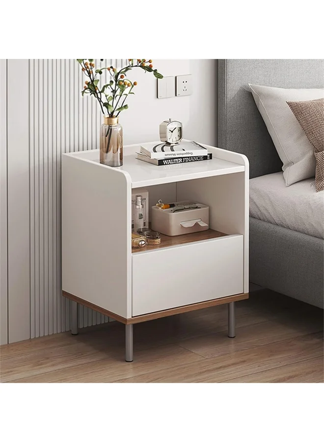 Keke Modern Scandinavian Bedside Table with Open Shelf and Drawer (White, 45x40x55 cm) q6p91