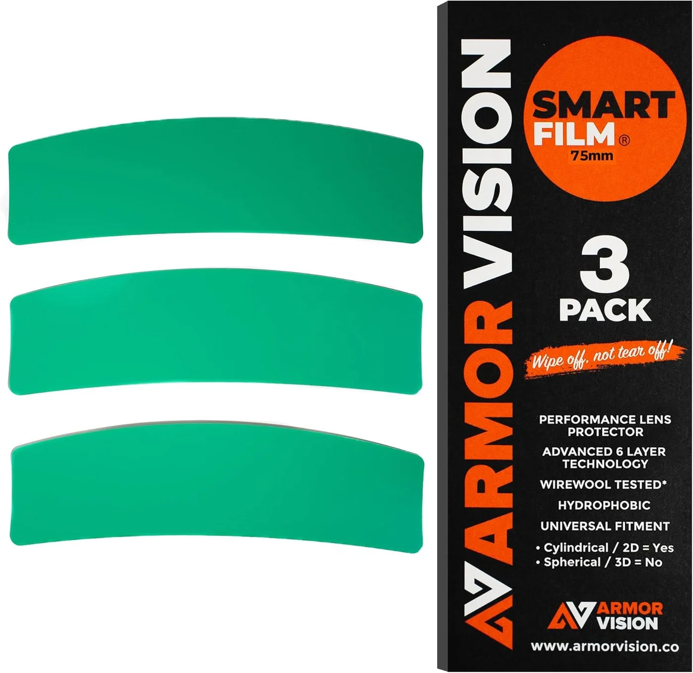Armor Vision Road Helmet Visor Lens Protector Film (Hydrophobic, Scratch-Resistant, 75mm, Pack of 3) bmmrv