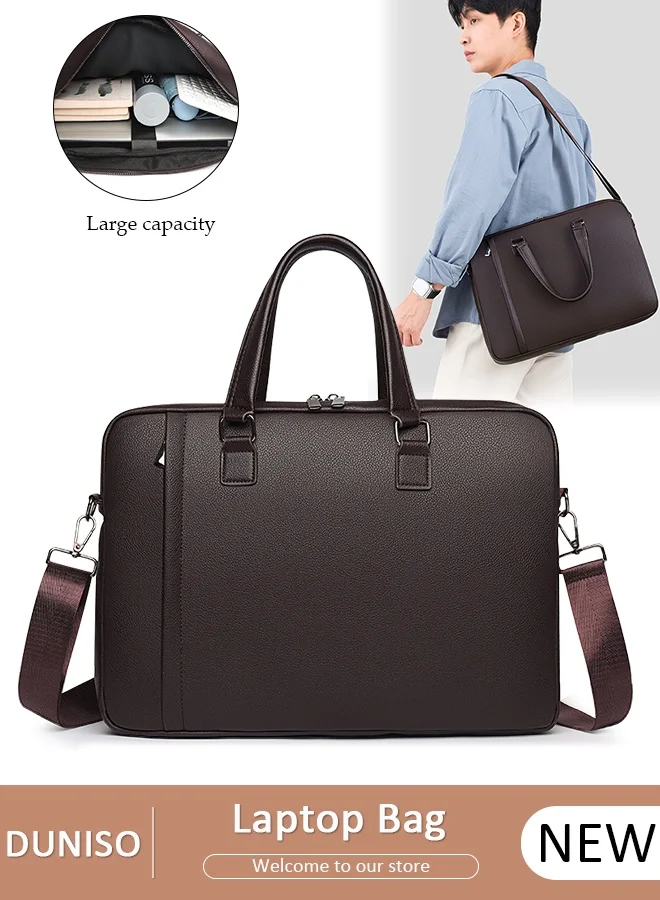 DUNISO 15.6 Inch Laptop Bag Premium PU Leather Business Briefcase Water-Resistant Messenger Shoulder Bag for Men and Women (Black, 15.6 Inch) n5yxh