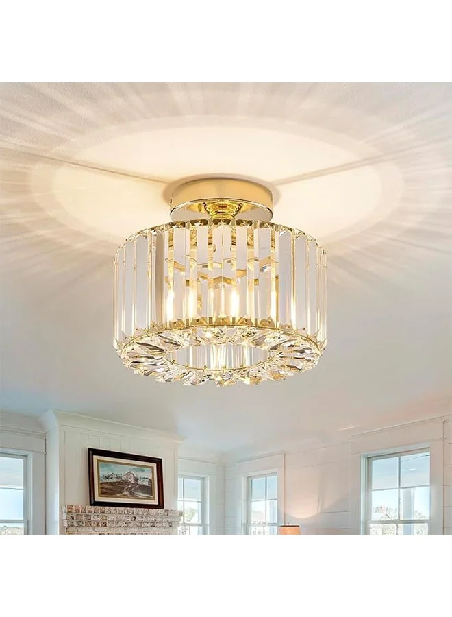 AGREON Modern Crystal Ceiling Light Fixture, Gold Semi Flush Mount Chandelier for Living Room & Bedroom (30 cm) yeapd