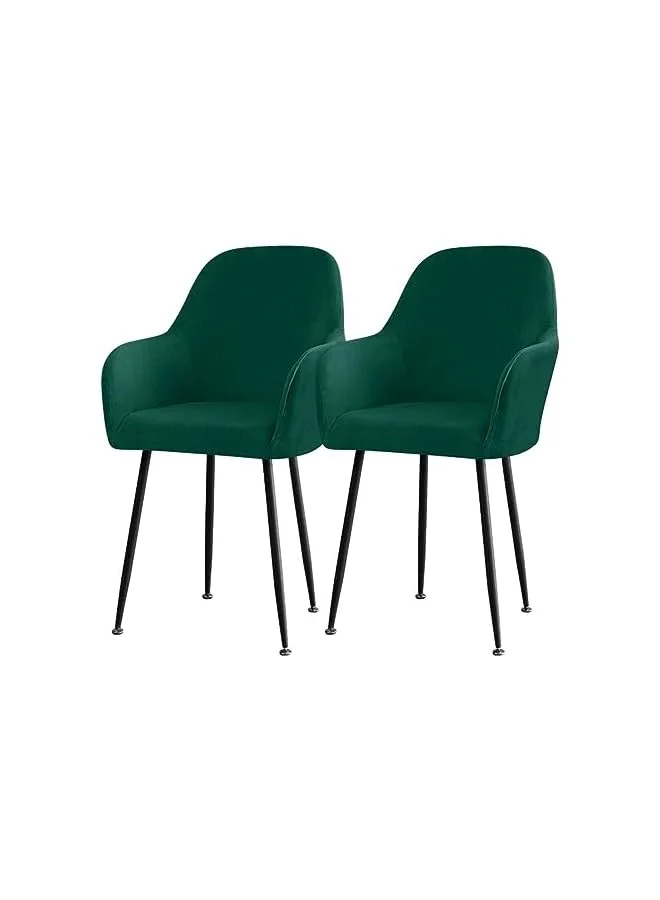 Jaexest Velvet Dining Chair Slipcovers Stretch Wingback Protector (Green, 2-Pack) rovic