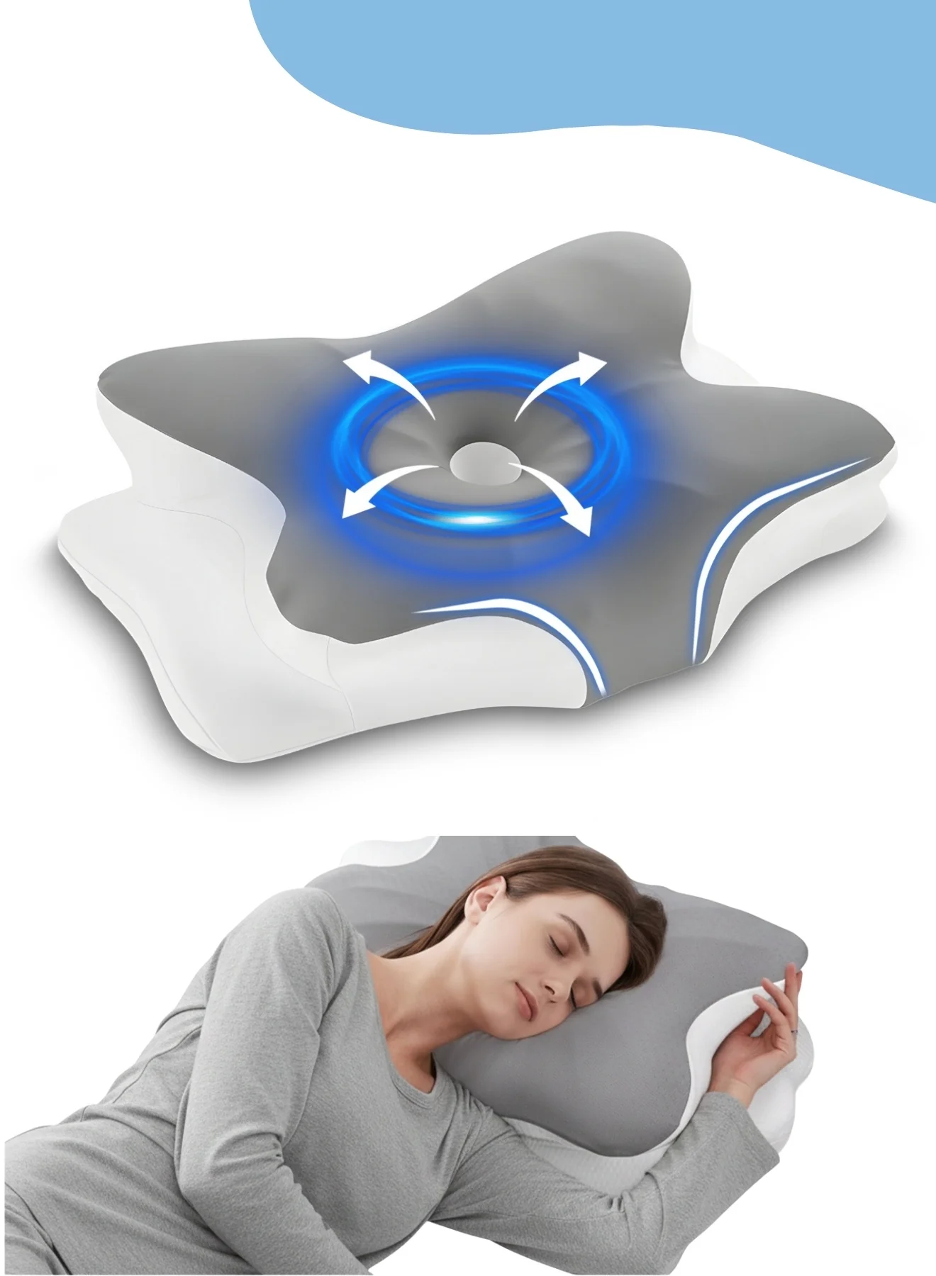 SHOELAY Orthopedic Memory Foam Pillow Ergonomic Cervical Support for Neck Pain Relief (60 x 40 x 12 cm) 6z4x9
