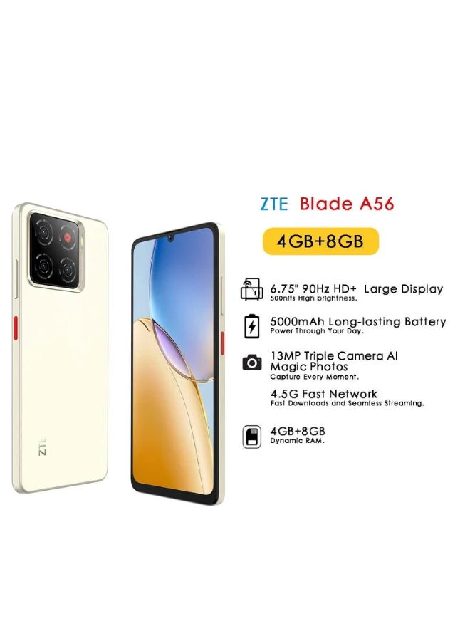 ZTE Blade A56 Smartphone 128GB 12GB RAM Dual SIM 4G LTE (Gold, 6.75 inch) bqtmg