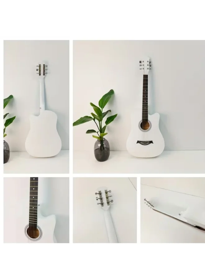 Megarya 38 Inch Acoustic Guitar Premium Basswood Body 6-String Musical Instrument for Teens and Adults (White) w9r87