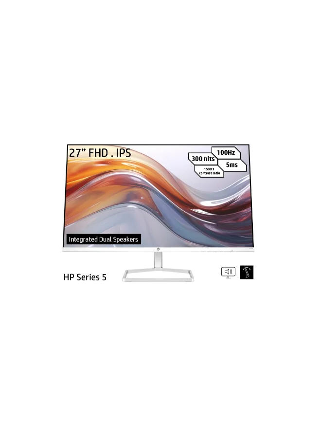 Premium 27-Inch FHD IPS Desktop Monitor, 100Hz Refresh Rate, 5ms Response Time, Built-in Speakers, Tilt Adjustable, 3-Sided Micro-Edge Bezel (White) a7tvt