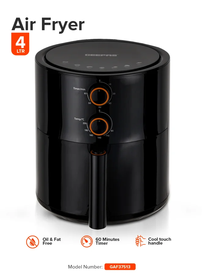 Geepas Air Fryer with Non-Stick Coating and Vortex Frying Technology (Black, 4 L) 88fle