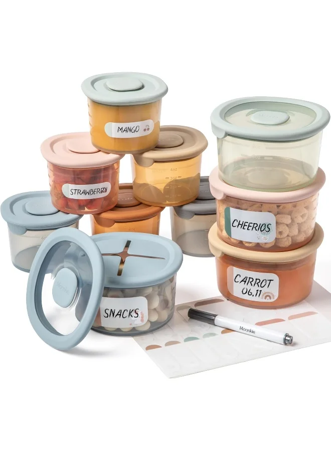 Premium Silicone Baby Food Storage Containers with Airtight Lids and Snack Cup Lid (Pack of 10, 120 mL) l2cim