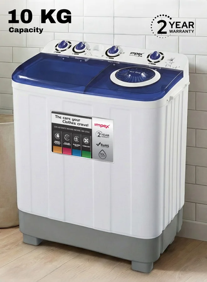 Impex Semi Automatic Washing Machine with Air Turbo Dry and Rust-Free Body (10 kg, White and Grey) 4mdmf