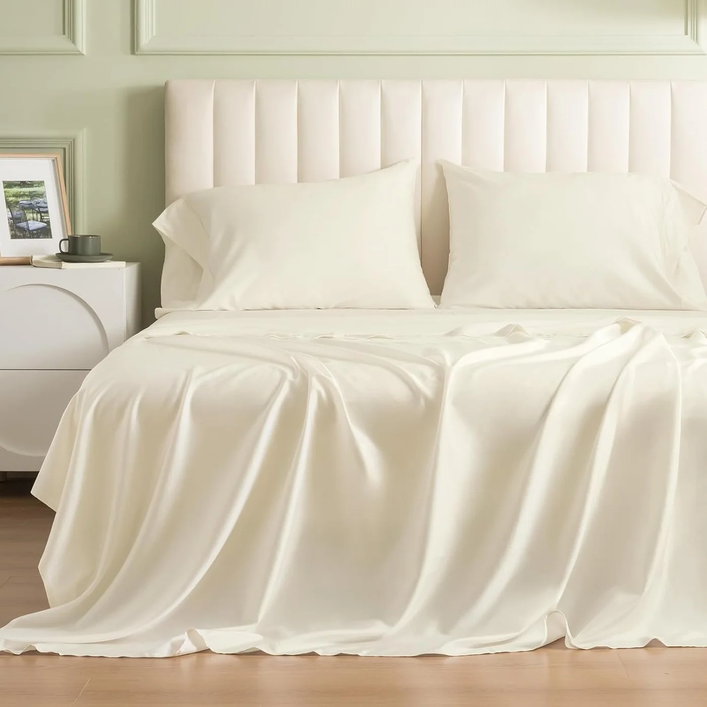 PHF 4-Piece Cooling Bedding Sheet Set (Tencel Lyocell & Cotton Blend, King Size, Cloud) s0sbj