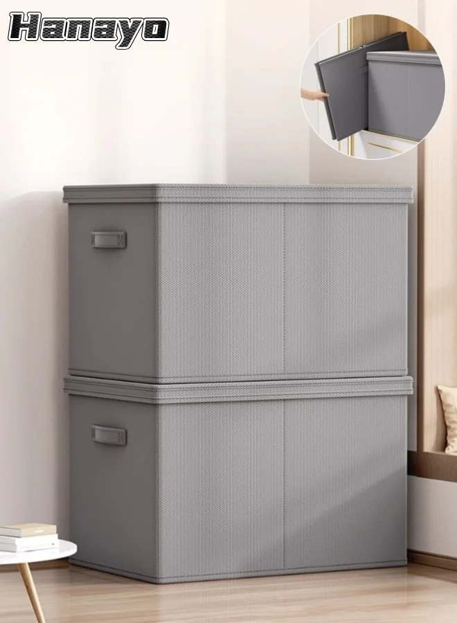 Hanayo Foldable Clothes Storage Box with Lid and Handle Stackable Organizer Bins for Home and Closet Organization (Grey, 2 Pcs) t7cux