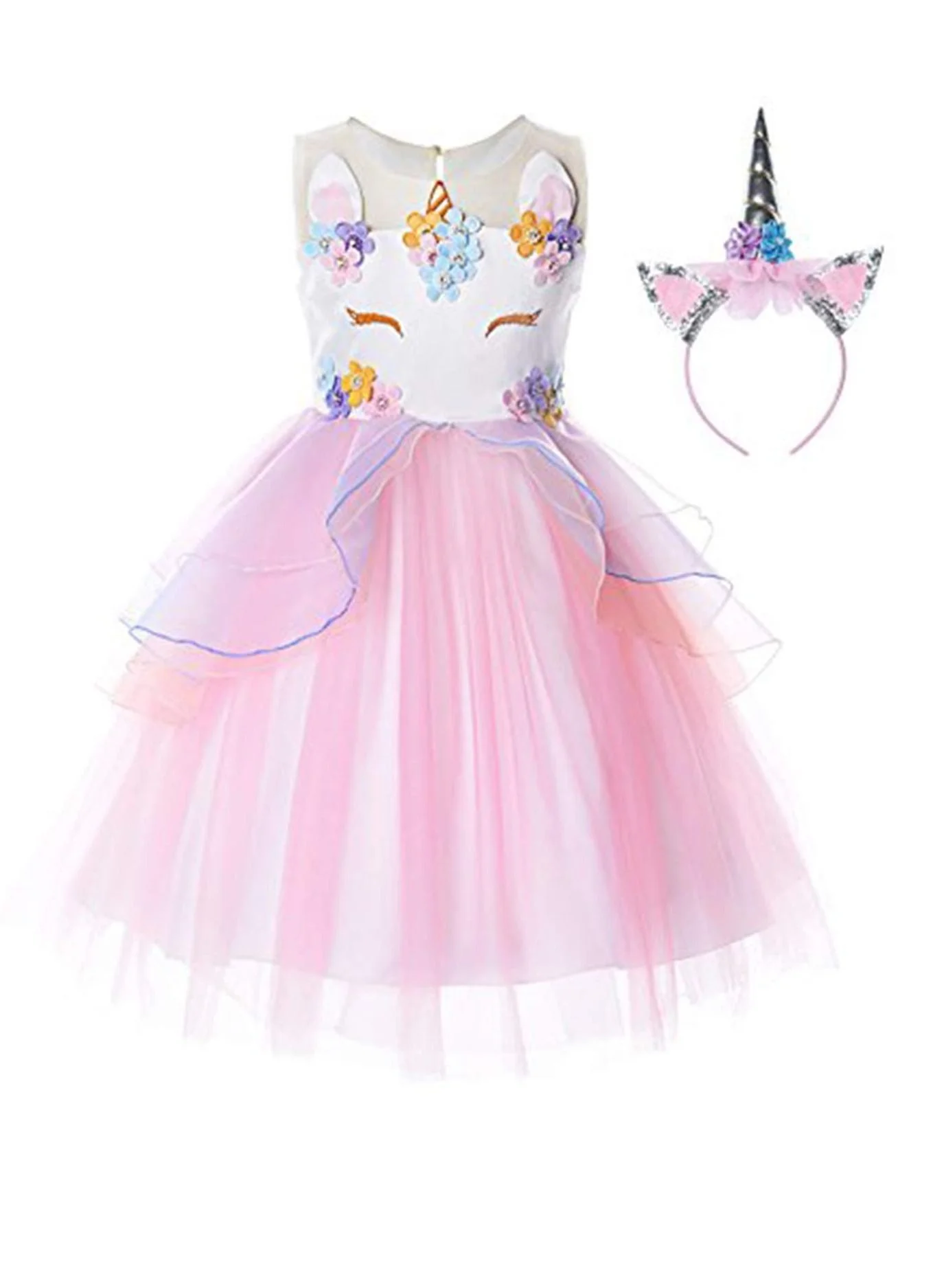 Loquat Unicorn Tutu Dress for Girls 3D Flower Princess Party Costume with Headband (Multicolor, XL) uil7z
