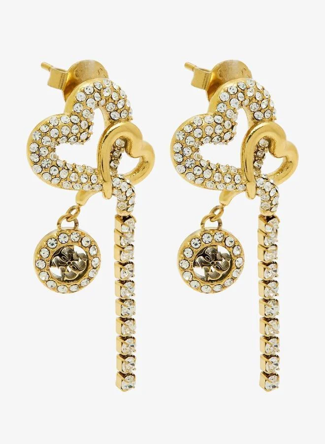 Premium Pave Heart Drop Earrings Elegant Jewelry for Women (Gold Tone, 3 cm) e56n1