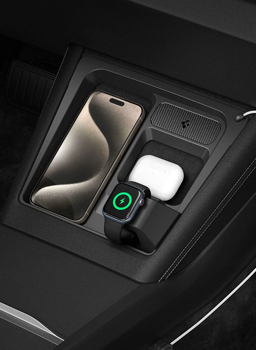 Premium 3-in-1 Wireless Charging Hub Mount for Electric Vehicle Center Console (Compatible with 2024-2025 Models) yfecg