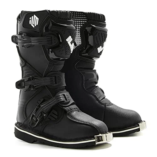 ILM Youth Motorcycle Riding Boots Waterproof Protective Gear for Dirt Bike ATV (Black, Size 3) ucj5c