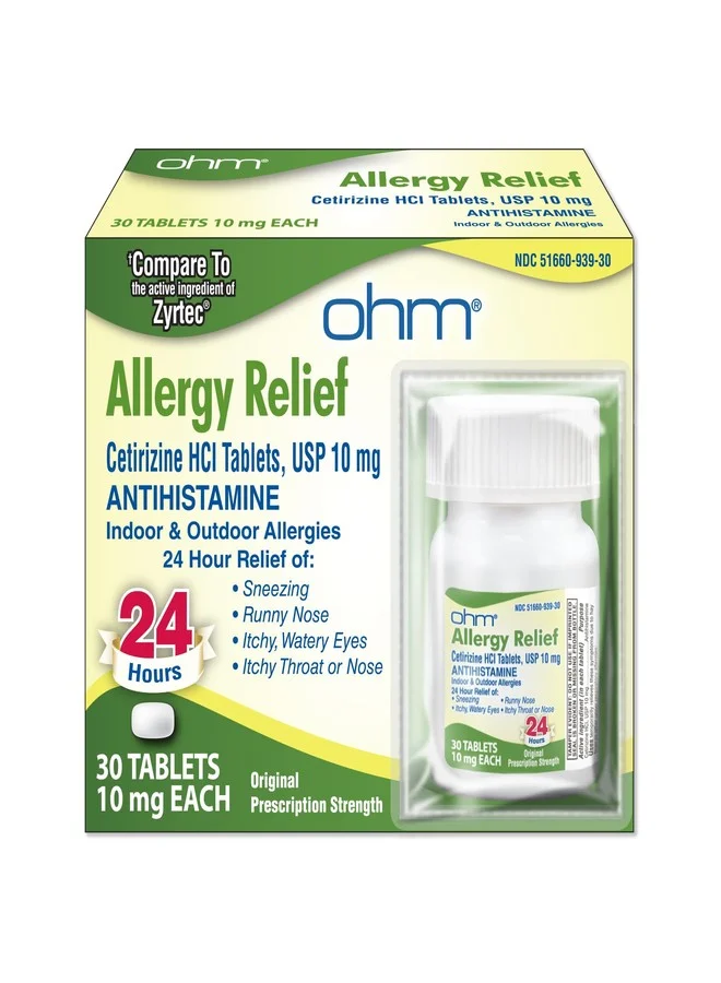 Ohm Cetirizine 10 mg Tablets Allergy Relief Medication (30 Count) x56ao