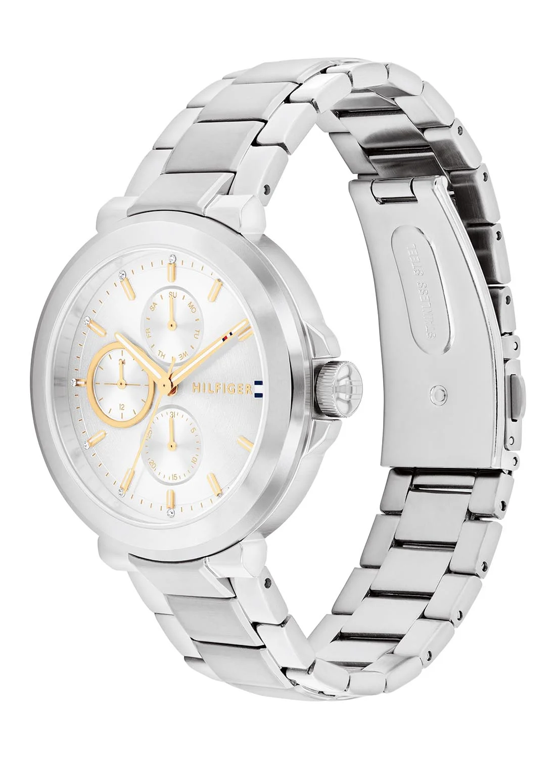 Premium Round Analog Women's Watch with Stainless Steel Case (Silver, One Size) mtvhh