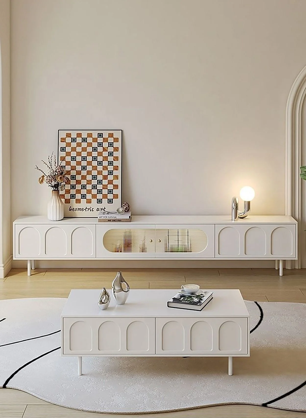 Merry Moments Contemporary TV Media Console Unit Premium MDF Wood Entertainment Stand (White, 200x46x30 cm) p3kjv