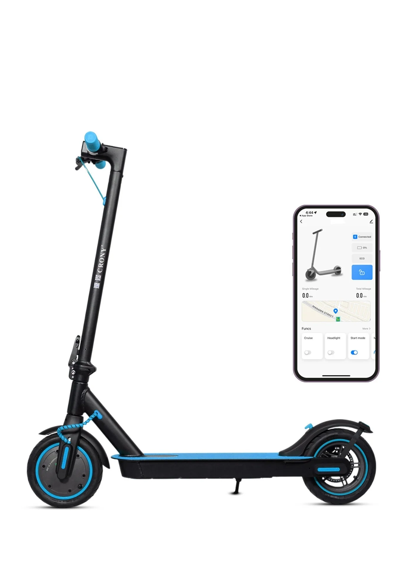 Crony Electric Scooter for Urban Commuting, Lightweight Aluminum Frame with App Control and LED Headlights (Blue, 250W) 3degt