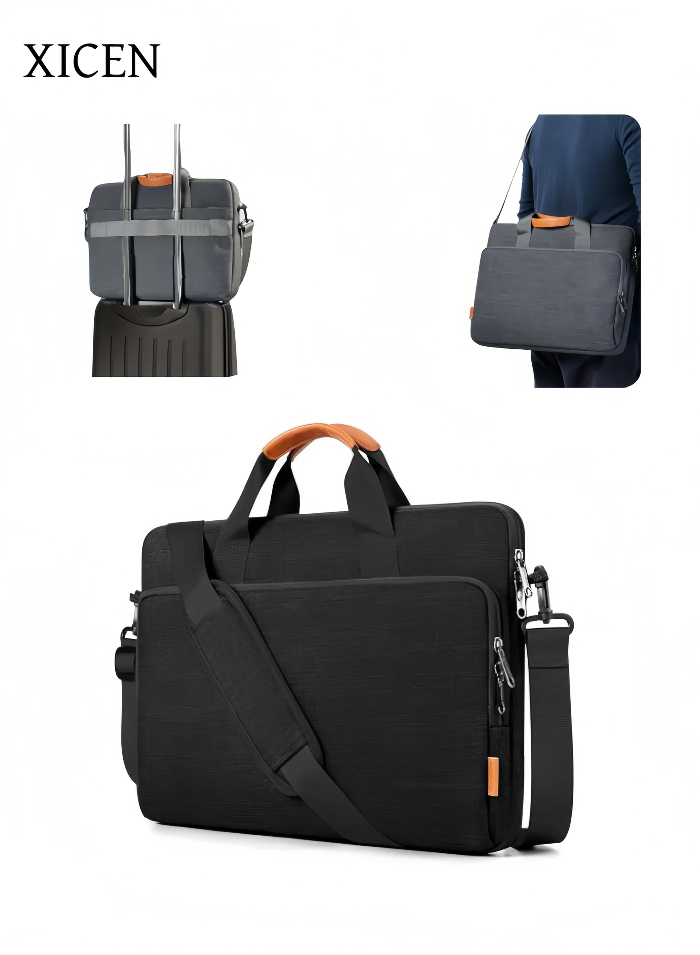 XICEN 15.6 Inch Laptop Bag, Premium Water-Repellent Business Briefcase, Lightweight Computer Sleeve for Men and Women (Black, 39.6 cm) 5b9xk