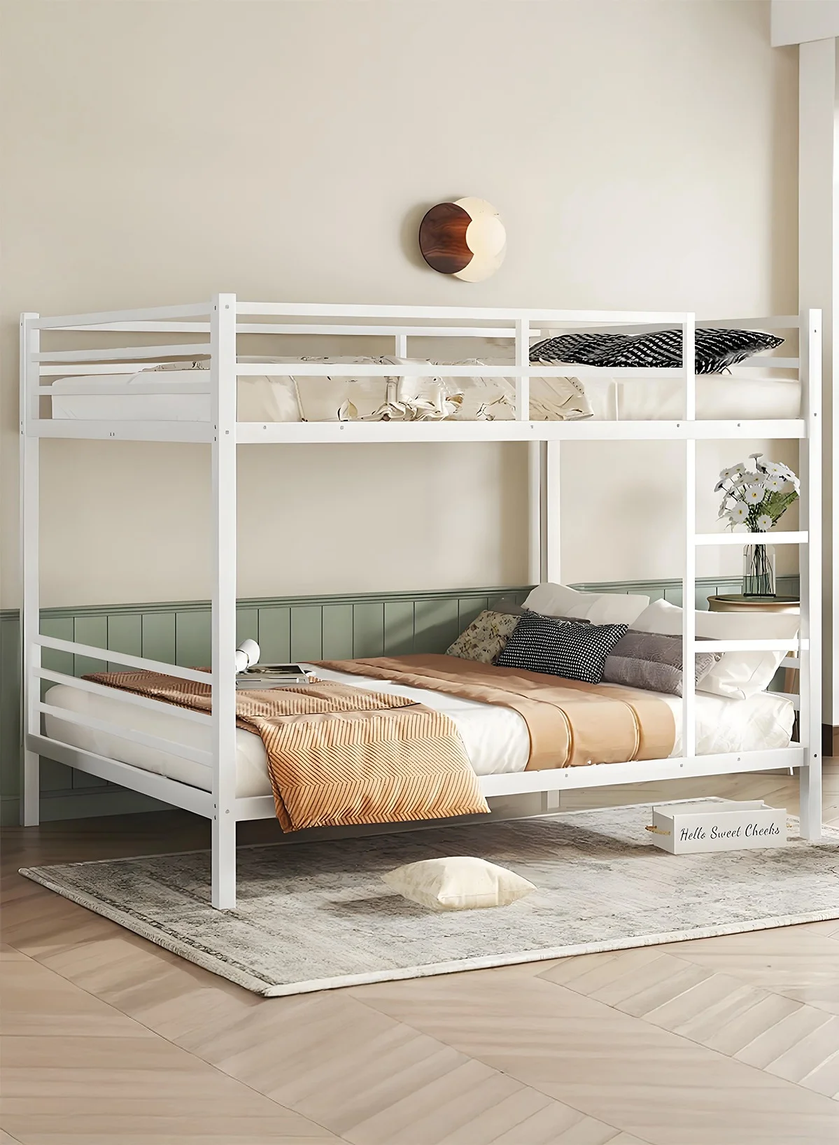 Yanara Metal Bunk Bed Twin Over Twin Space-Saving Frame with Safety Guardrail and Ladder (White) a47za