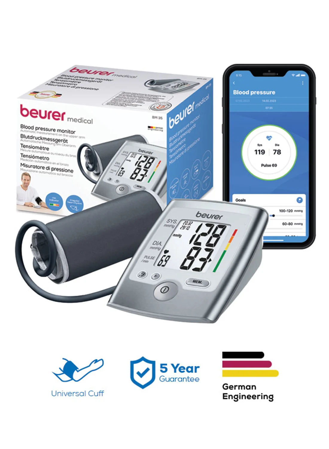 Upper Arm Blood Pressure Monitor Fully Automatic Digital Device with Large LCD Display and Heartbeat Detection (1 Unit) fdgef