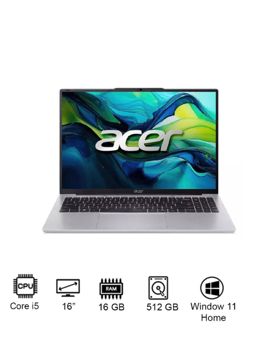 Premium 16-inch Laptop 13th Gen Intel Core i5 16GB RAM 512GB SSD WUXGA IPS Display Windows 11 Home (Light Silver) 6qoep