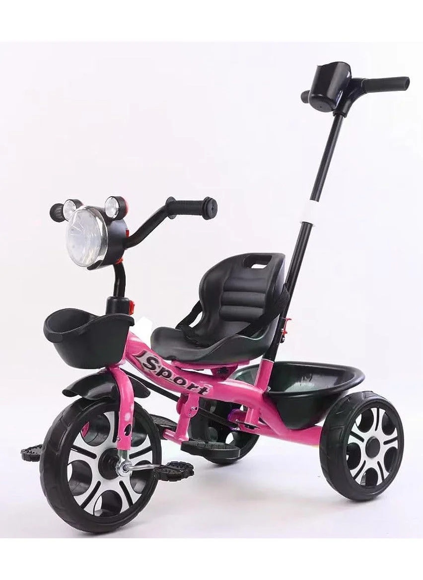Premium Kids Tricycle with Removable Push Handle, Sturdy 3-Wheel Outdoor Ride-On for Toddlers (Pink) 1khdx