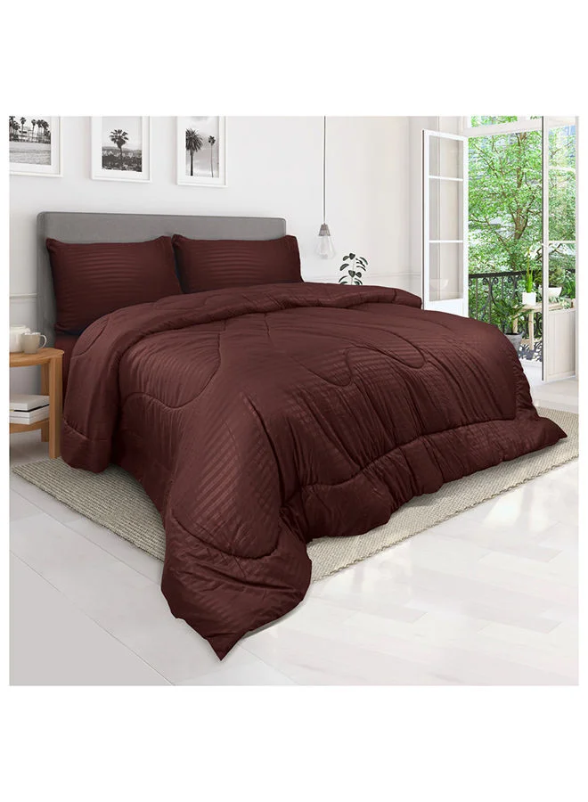 Hotel Linen Klub Down Alternative Comforter Set (Striped, Chocolate, 220 x 240cm) 7n41h