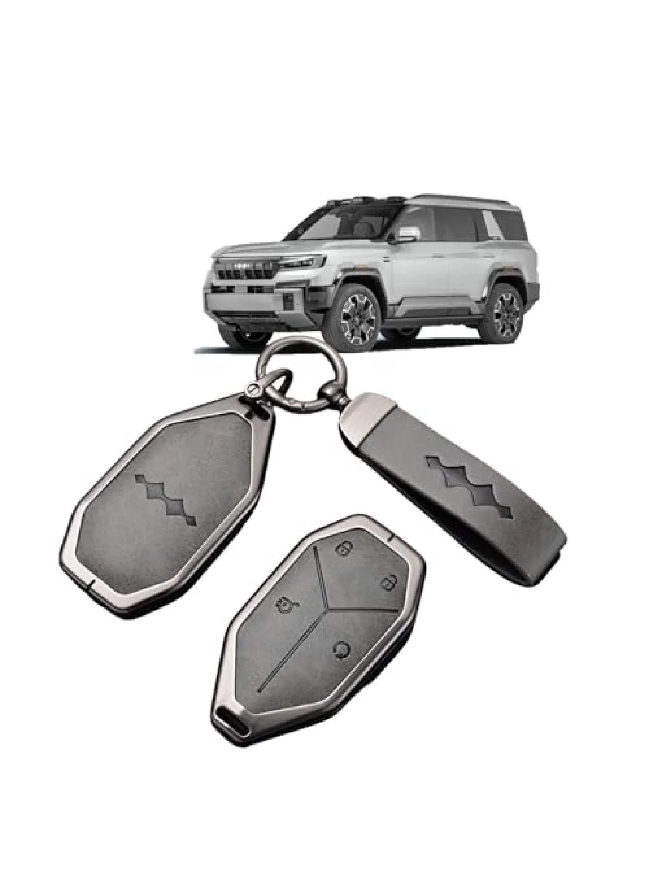 Adando Premium Metallic Alloy Car Key Fob Cover with Leather Keychain for Leopard 5/8 and Tai 3 Series (Gray) p51ac