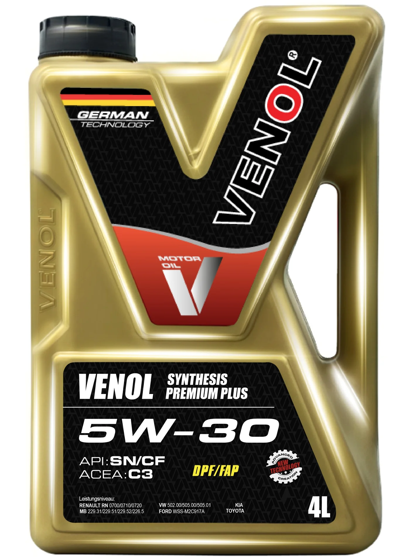 Venol Synthesis Premium Plus 5W-30 Fully Synthetic Motor Oil (High-Performance Engine Lubricant, 4 Liters) mfqq6