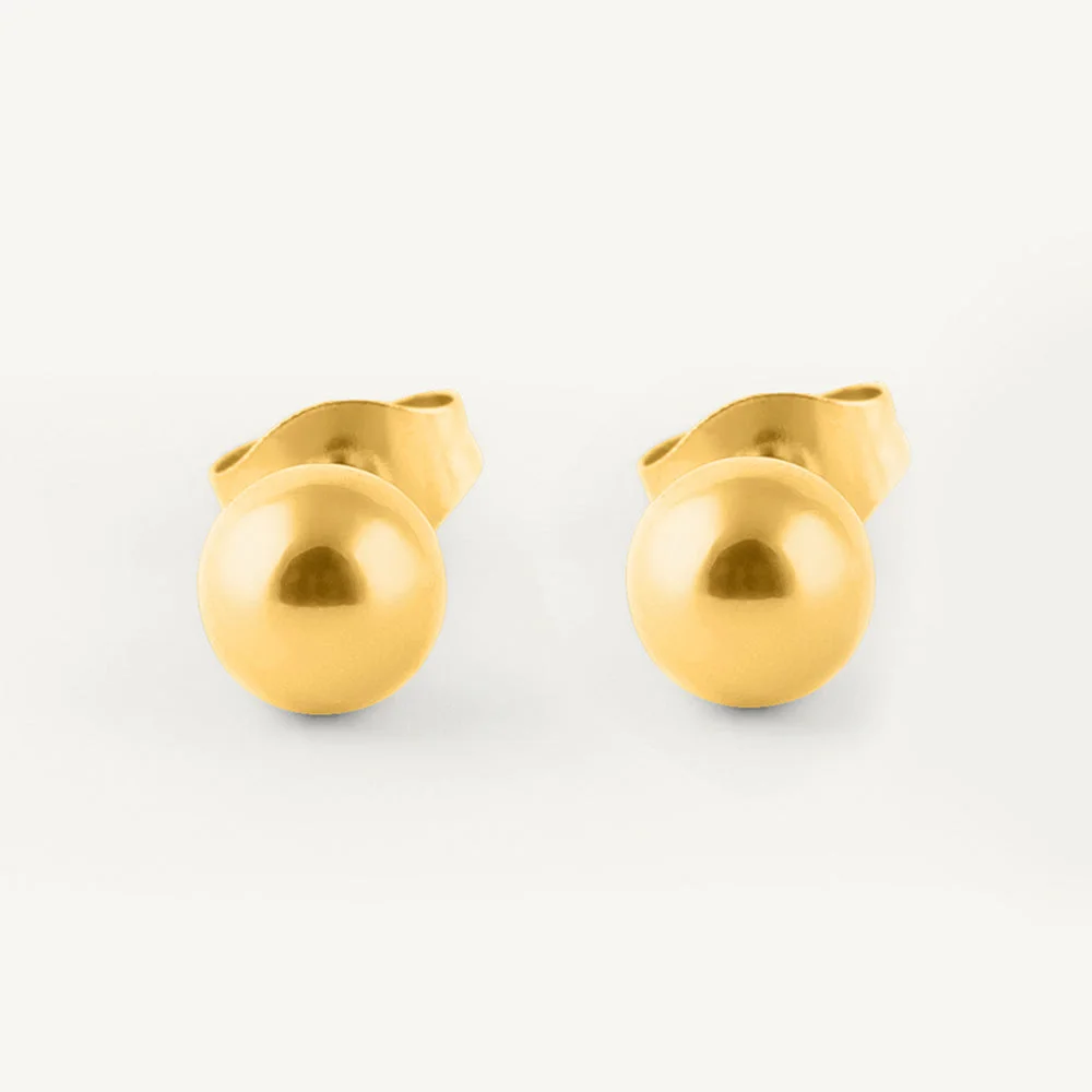 Premium 18k Gold Tone Plated Ball Stud Earrings Minimalist Jewelry for Women (Gold, 6 mm) ymn86