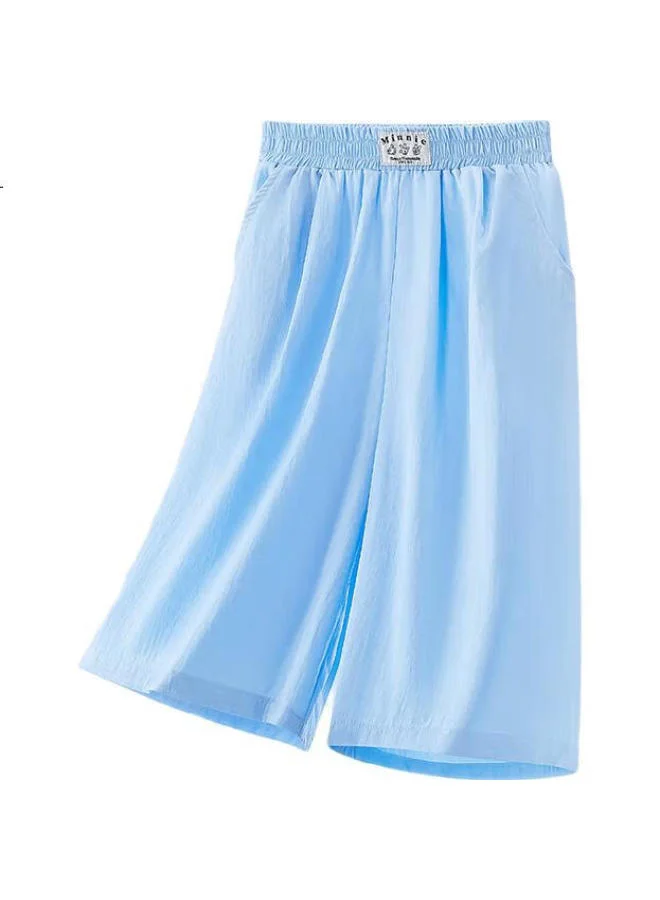 Premium Ice Silk Wide Leg Pants for Girls Breathable Summer Casual Trousers (Blue, 150cm) mmbab