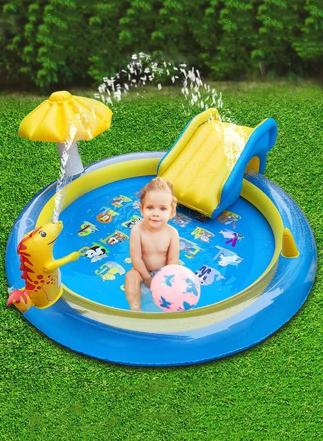 JSAITOYS Dinosaur Zone Inflatable Play Center with Sprinkler and Slide (Multi-Color, 250 cm x 180 cm) jq0h8