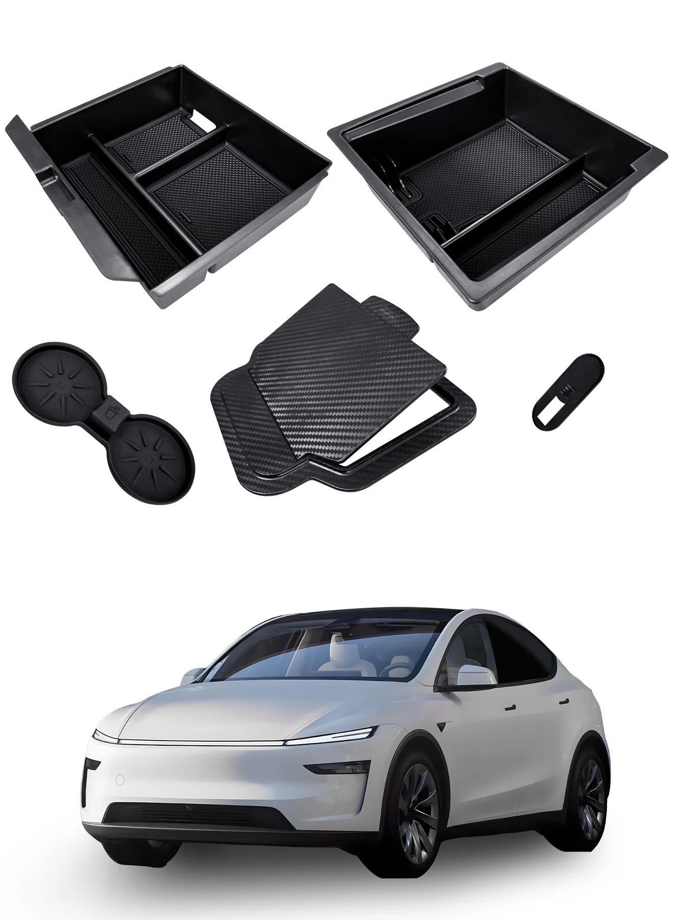 CHIYLE Center Console Organizer Tray Set (5-Piece) Premium Interior Storage Accessory for Electric Vehicles (Black, 5-Piece) rz90g