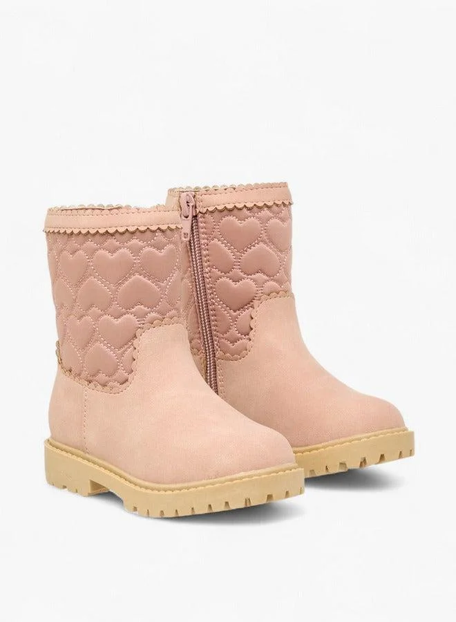 JUNIORS Heart Quilted Boots with Zip Closure for Kids (Pink, 20 cm) cddbr