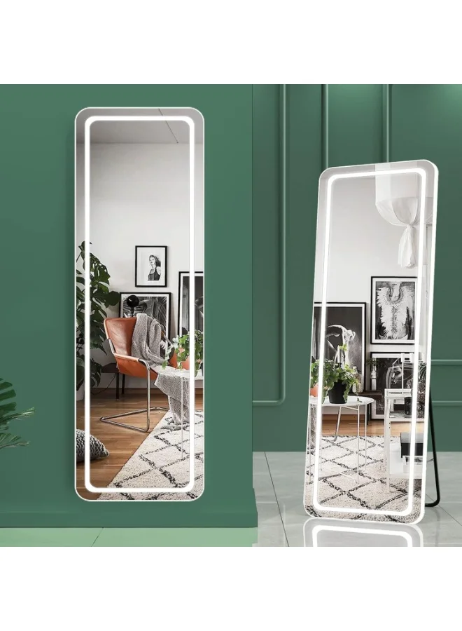 PENG GENERAL LED Full Length Mirror with Lights, Wall-Mounted Vanity Mirror with 3-Color Adjustable Lighting (White, 155cm x 45cm) b25f2