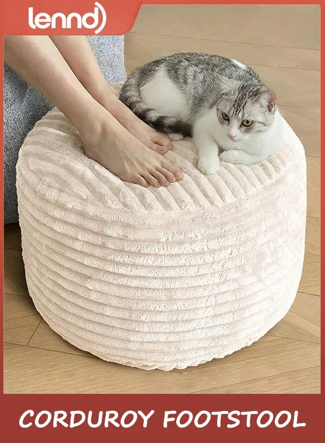 LENND Round Stuffed Pouf Ottoman, Premium Corduroy Foot Rest with Shredded Foam Filling (Grey, 50x33cm) grnij