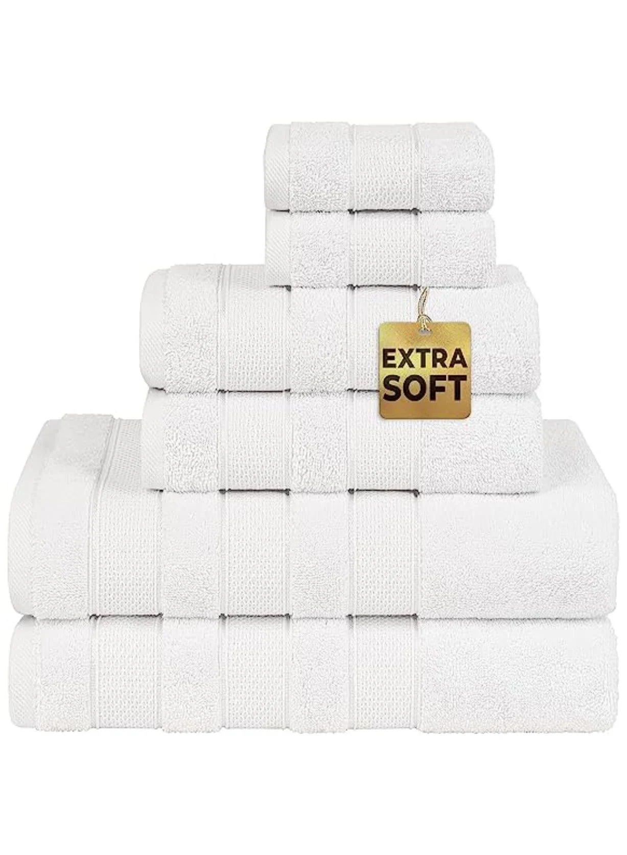 Safi Plus 6-Piece Turkish Cotton Towel Set Premium Absorbent Hotel Quality Bathroom Essentials (White, 6-Piece Set) wjjqk