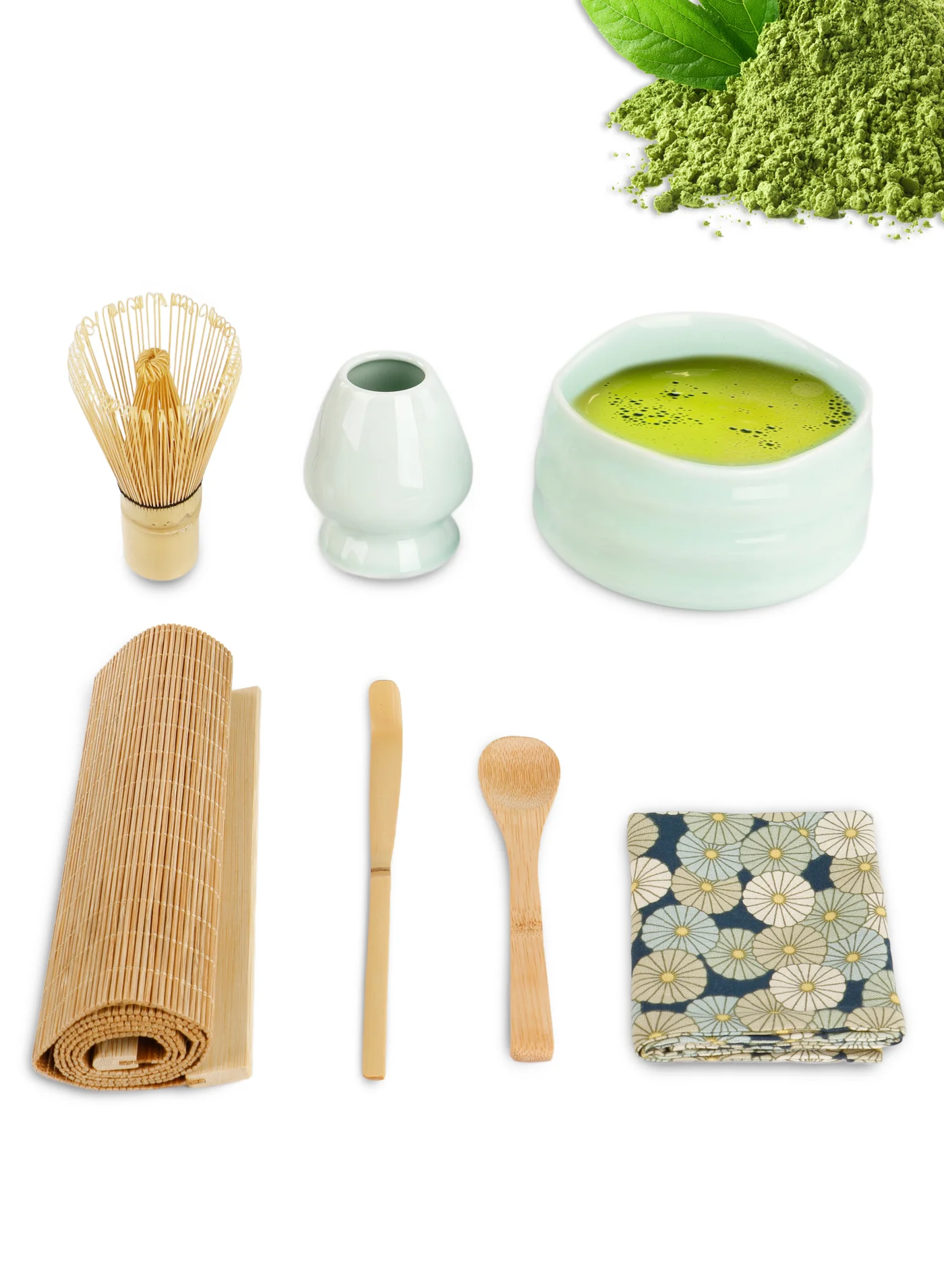 Necomi Premium Matcha Tea Ceremony Set (7-Piece Traditional Bamboo Whisk and Ceramic Bowl Kit for Home Brewing) 1on9e