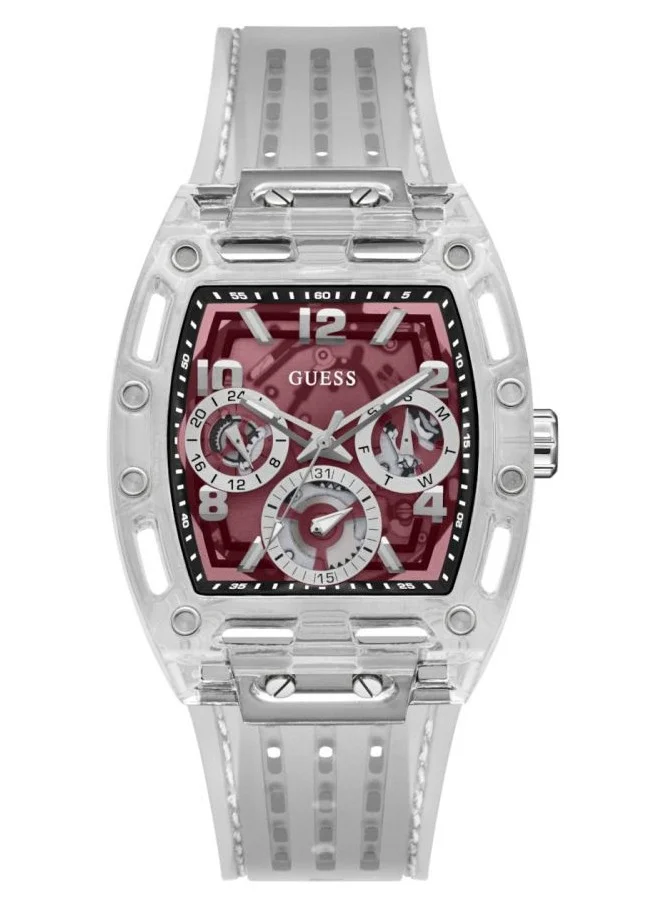 Premium Multi-function Analog Watch for Men Maroon Dial Silicone Strap (Clear, One Size) io31k