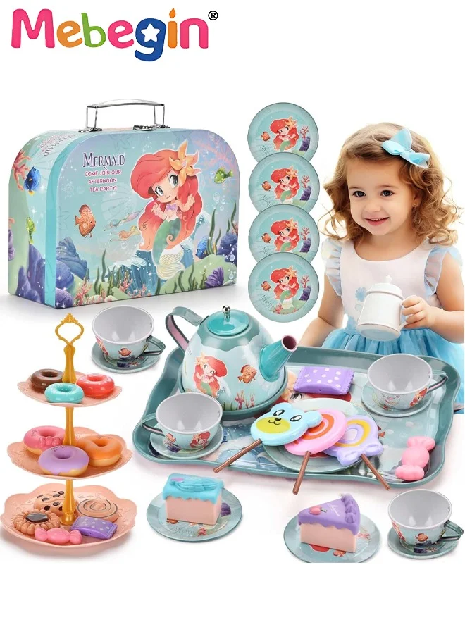 MEBEGIN Mermaid Tea Party Set Pretend Play Kitchen Toy for Kids (48 Pieces) gwj2c