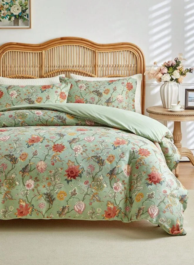 LUNA Home 6-Piece Reversible Duvet Cover Set Floral Roses Print Premium Microfiber Bedding (Khaki, Queen Size) 9nt4y