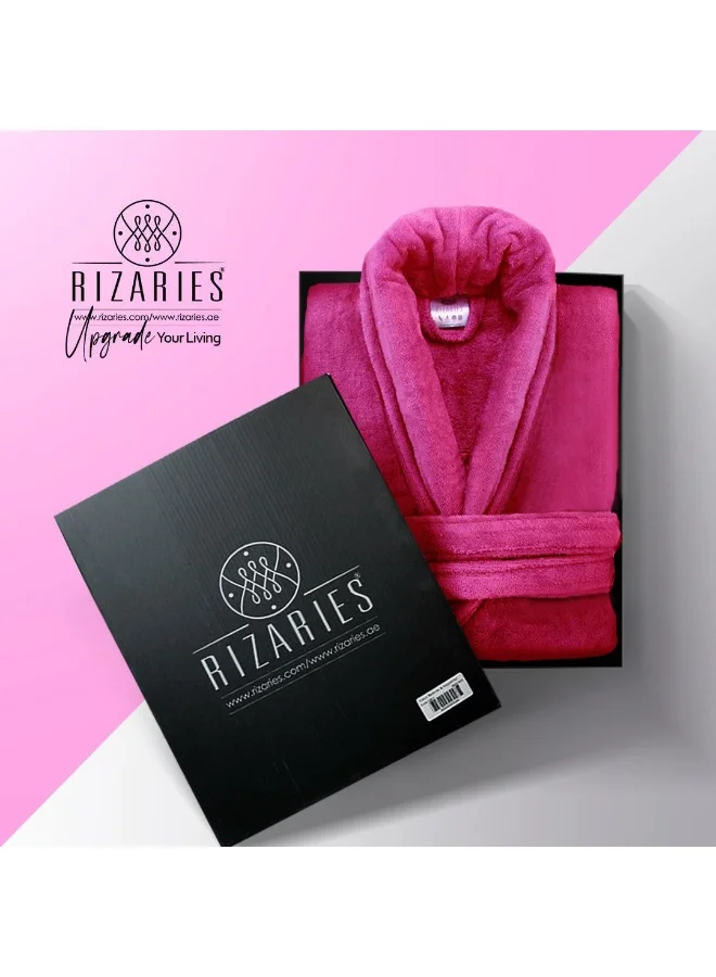 RIZARIES Luxury Bathrobe Soft Velour Cotton Premium Plush Robe for Unisex (Dark Pink, One Size) 1wtgd